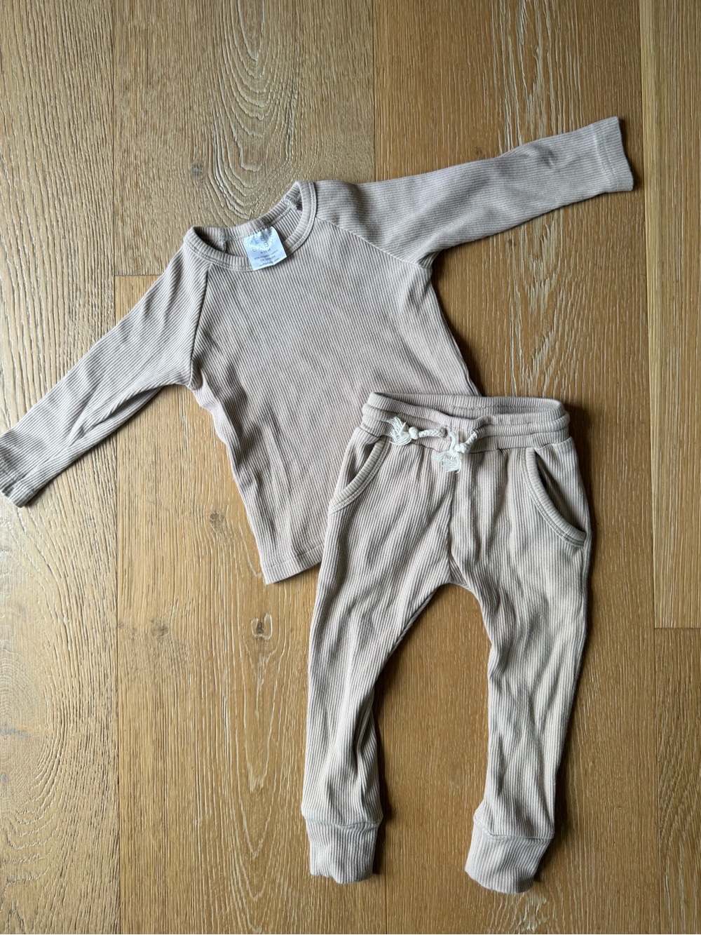 Mebie Baby- Organic Cotton Beige Ribbed Matching Set